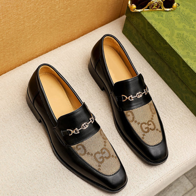 GG BLACK LEATHER AND CANVAS MAXI LOAFERS