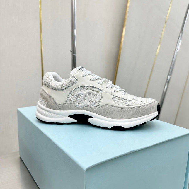 CC TRAINERS TWEED  GREY WHITE CALFSKIN