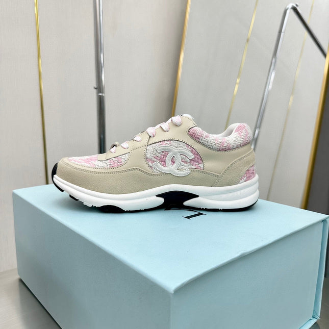 CC TRAINERS TWEED BEIGE PINK CALFSKIN