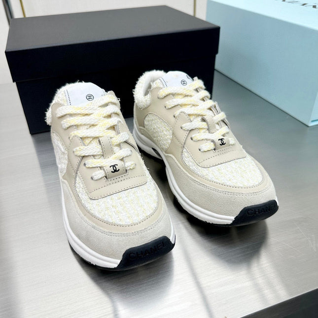 CC TRAINERS TWEED BEIGE WHITE CALFSKIN