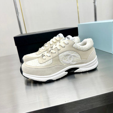 CC TRAINERS TWEED BEIGE WHITE CALFSKIN