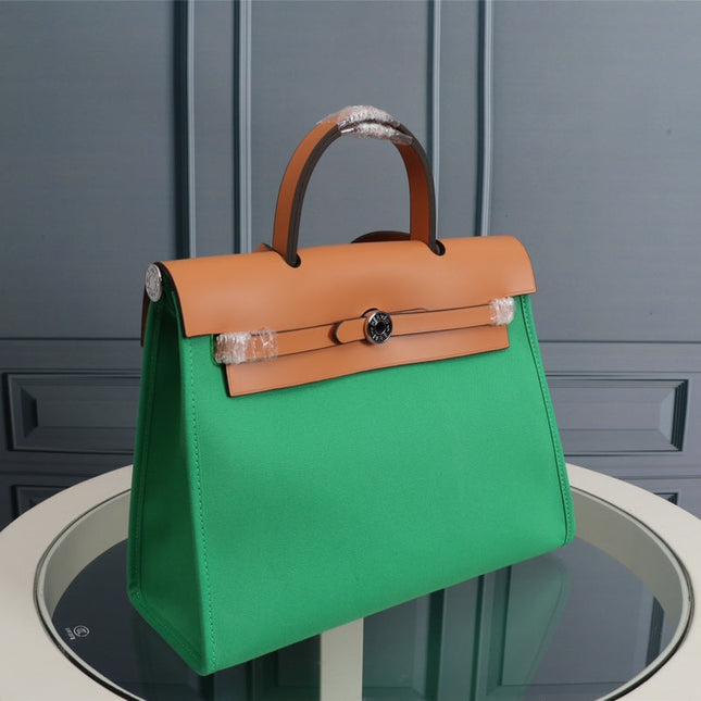 HM HERBAG ZIP 31 BAMBOO GREEN AND BRONZE CANVAS