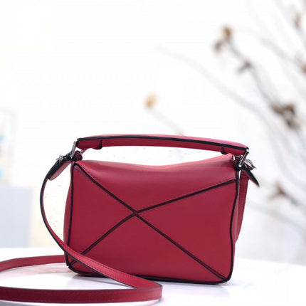 LOE MINI 18 PUZZLE BAG IN CHERRY RED CALFSKIN