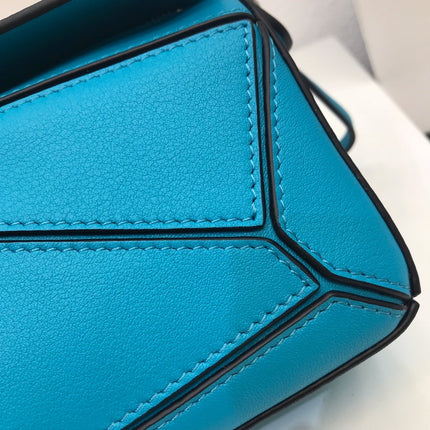 LOE MINI 18 PUZZLE BAG IN BLUE GREEN CALFSKIN