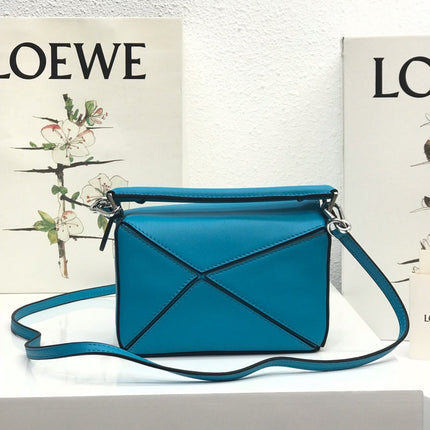 LOE MINI 18 PUZZLE BAG IN BLUE GREEN CALFSKIN