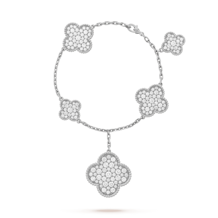 CLOVER 5 MOTIFS BIG SILVER DIAMOND BRACELET