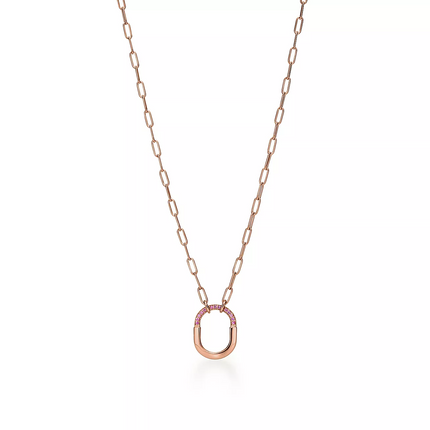 LOCK SMALL PENDANT PINK DIAMOND PINK GOLD NECKLACE