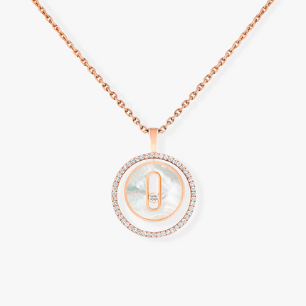 LUCKY MOVE 1 DIAMOND WHITE MOTHER OF PEARL PINK GOLD DIAMOND NECKLACE