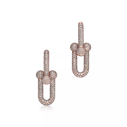 LARGE LINK EARRINGS PINK GOLD WITH PAVED DIAMONDS