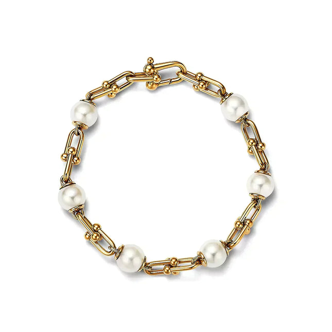 LINK BRACELET GOLD WITH FRESHWATER PEARLS