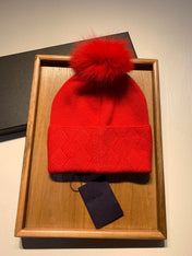 BEANIE HAT IN CHERRY RED WOOL AND RABBIT FUR 361436
