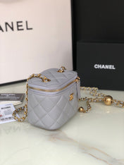 CC MINI 11 VANITY CHAIN IN LIGHT GREY CALFSKIN GOLD HARDWARE
