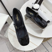 CC MARY JANE BLOCK HEEL GLOSSY BLACK SHEEPSKIN