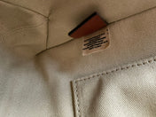 SMALL STRAP WOODY TOTE BAG 26.5 IN BEIGE LINEN CANVAS BLACK WEBBING LOGO EMBROIDER BROWN CALFSKIN