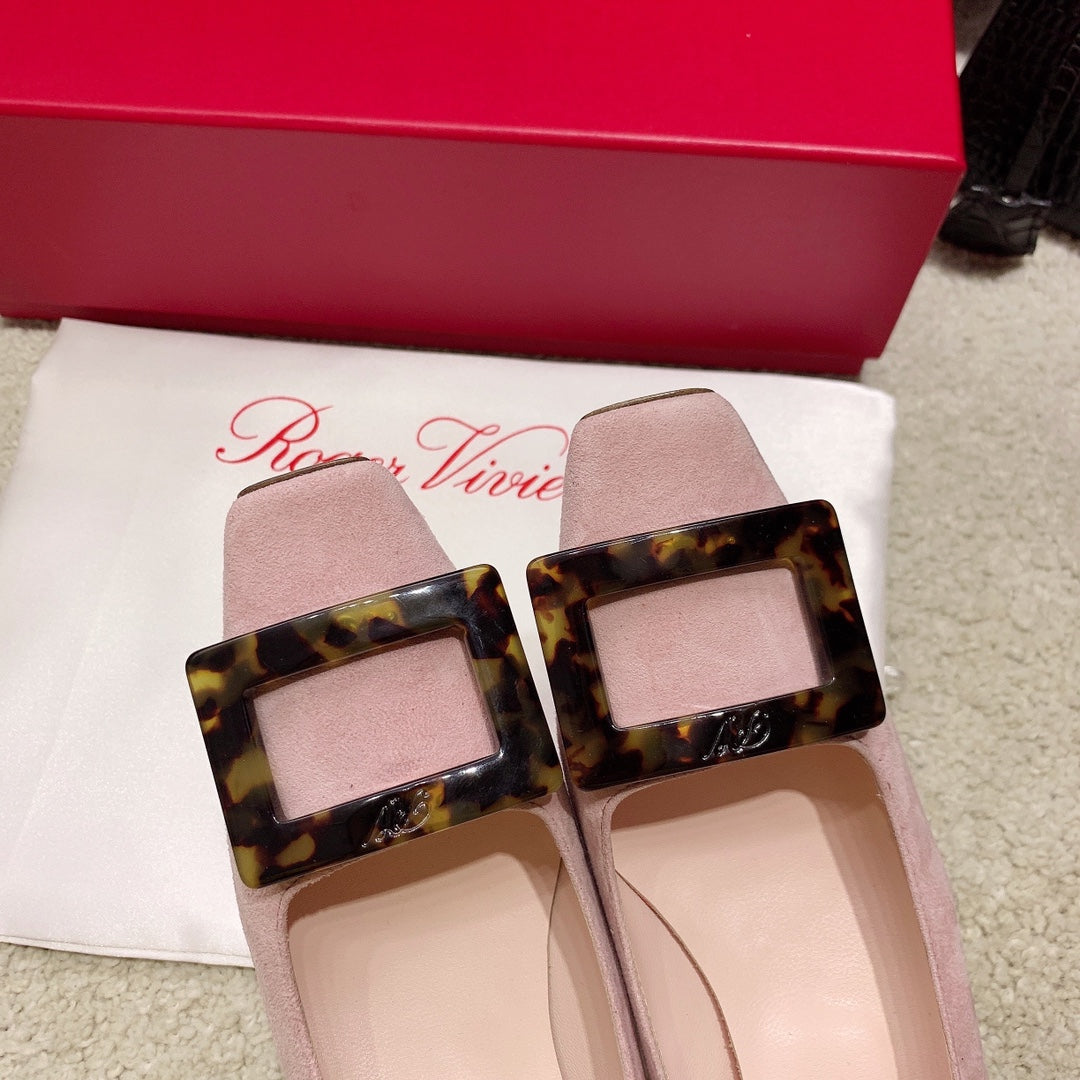 BELLE VIVIER PUMPS IN PINK SUEDE TORTOISESHELL BUCKLE