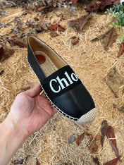CHLOÉ 26S ESPADRILLE LOAFERS IN BLACK CALFSKIN AND CANVAS