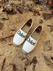 CHLOÉ 26S ESPADRILLE LOAFERS IN WHITE CALFSKIN AND CANVAS