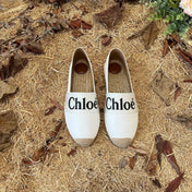 CHLOÉ 26S ESPADRILLE LOAFERS IN WHITE CALFSKIN AND CANVAS