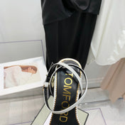 PADLOCK HIGH HEEL 10 CM SANDAL IN WHITE SHEEPSKIN