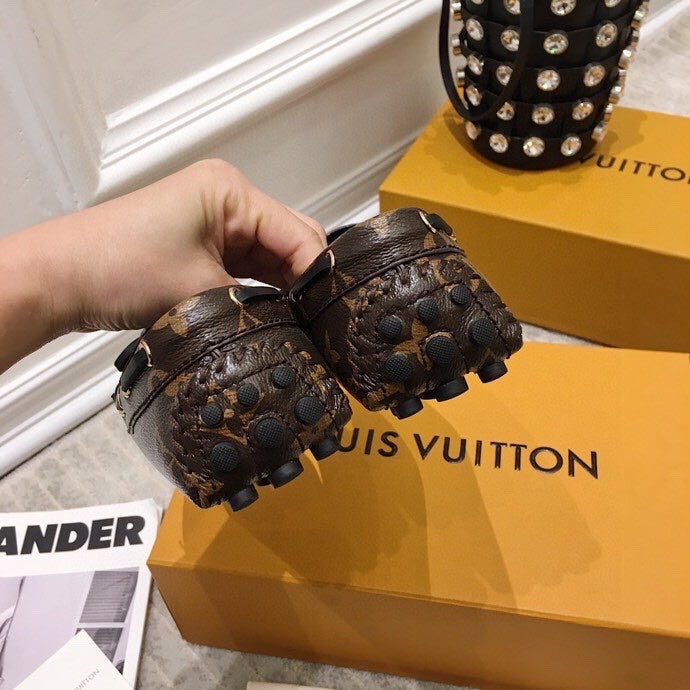 LV WOMEN'S DRIVER MOCCASIN IN CAMEL BROWN MONOGRAM CALFSKIN