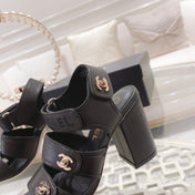 CC 3 STRAPS HIGH HEELS IN BLACK CALFSKIN