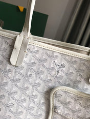 CHIEN GRIS BAG 33 IN WHITE GOYARDINE CANVAS AND TAN CALFSKIN TRIM
