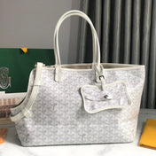 CHIEN GRIS BAG 33 IN WHITE GOYARDINE CANVAS AND TAN CALFSKIN TRIM