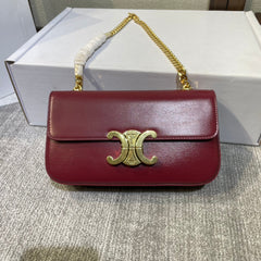 CHAIN EMBOSSED ARMPIT BAG 20 IN WINE RED CALFSKIN