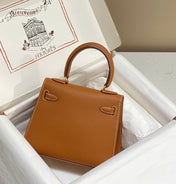 KELLY MINI 20 BAG IN BRONZE BROWN CALFSKIN WITH GOLD HARDWARE
