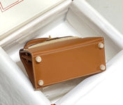 KELLY MINI 20 BAG IN BRONZE BROWN CALFSKIN WITH GOLD HARDWARE