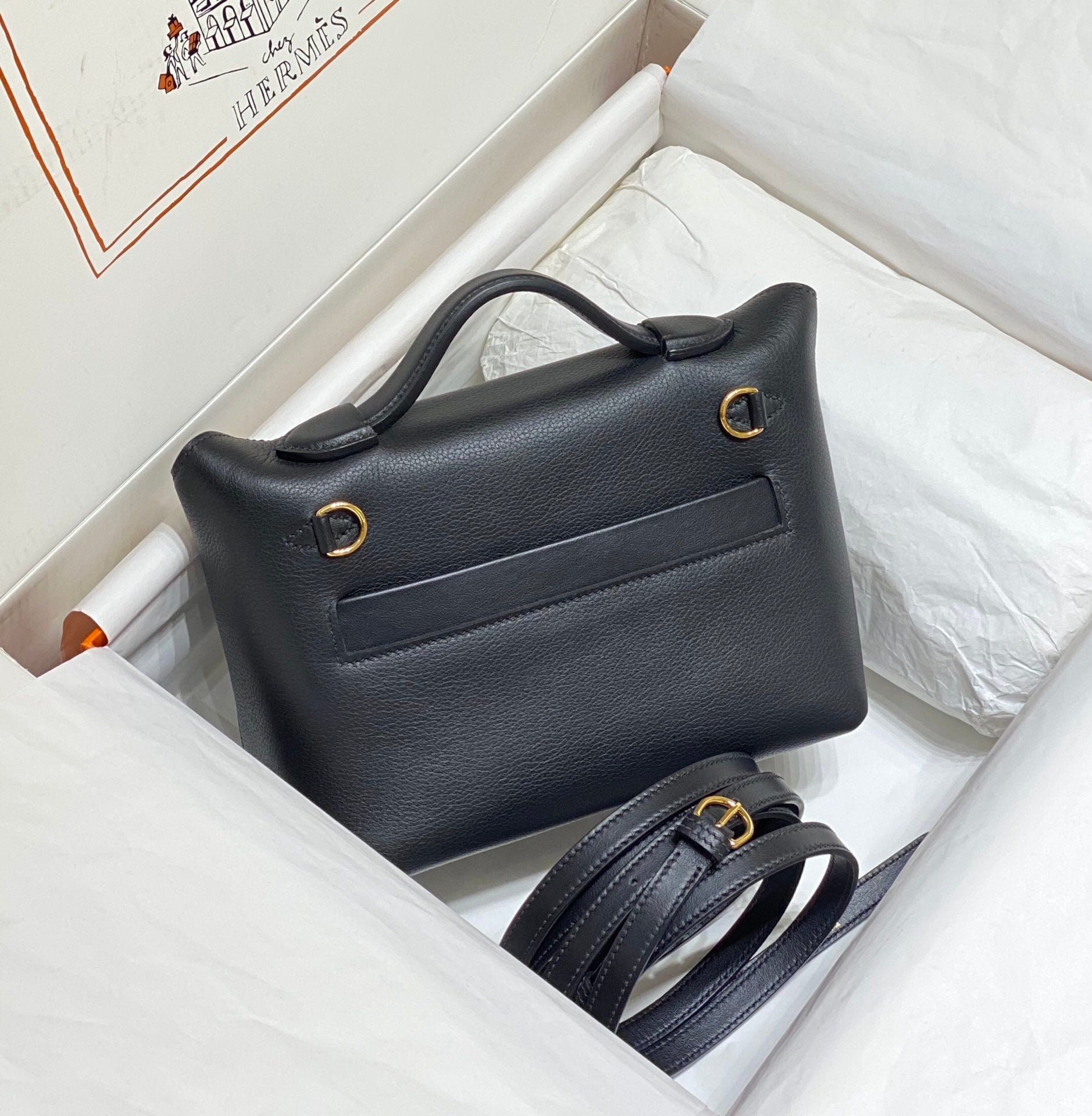 MINI 24/24 21CM IN BLACK EVERCOLOR CALFSKIN GOLD KELLY BUCKLE
