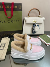 GG LOAFER IN WHITE MIX LIGHT PINK CALFSKIN WITH BEIGE WOOL LINING