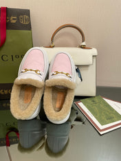 GG LOAFER IN WHITE MIX LIGHT PINK CALFSKIN WITH BEIGE WOOL LINING