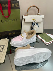 GG LOAFER IN WHITE MIX LIGHT PINK CALFSKIN WITH BEIGE WOOL LINING