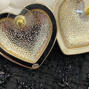 CHANEL 26S DOUBLE C LOGO HEART SHAPE METAL STUD EARRINGS IN GOLD METAL 633339