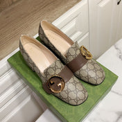 GUCCI 26S BLONDIE HIGH HEELS 55 MM IN DARK BEIGE CANVAS AND CALFSKIN