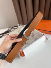 LUCK BELT BUCKLE & REVERSIBLE GINGER ORANGE AND BLACK LEATHER STRAP 38MM SILVER HARDWARE