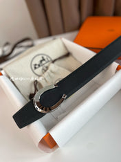 LUCK BELT BUCKLE & REVERSIBLE BLACK LEATHER STRAP 38MM SILVER HARDWARE