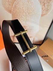 HM H D'ANCRE BELT BUCKLE & REVERSIBLE CHOCOLATE BROWN LEATHER STRAP 38 MM GOLD HARDWARE