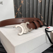 TRIOMPHE 25 MM BELT IN DARK BROWN CALFSKIN SILVER HARDWARE