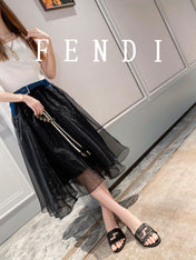 FENDI BAGUETTE SLIDES IN BLACK LAMBSKIN