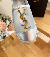 SL YVES LOGO SLIP ON SILVER CALFSKIN AND MESH