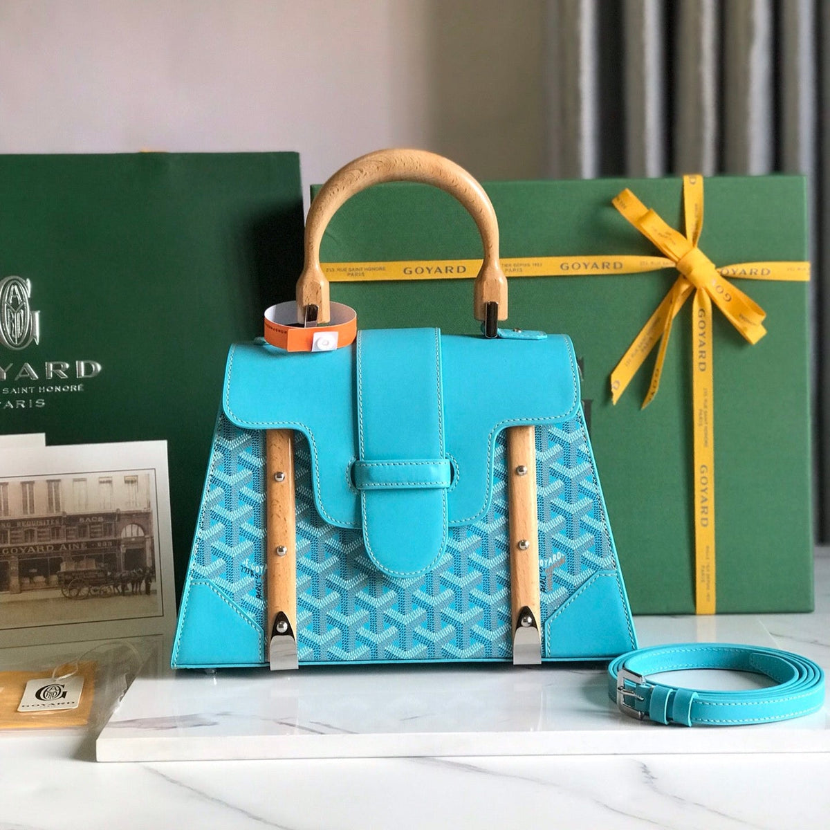 SAÏGON PM BAG 28 IN LIGHT BLUE GOYARDINE CANVAS AND CALFSKIN