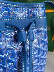 PETIT FLOT BUCKET BAG 22 IN SAPPHIRE BLUE GOYARDINE CANVAS AND LAMBSKIN TRIM