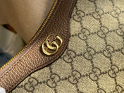 OPHIDIA GG SMALL 25 HANDBAG BEIGE AND EBONY PVC FABRIC