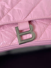 CRUSH CHAINED BAG 32 IN PINK QUILTED CRUSHED CALFSKIN SILVER HARDWARE