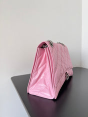 CRUSH CHAINED BAG 32 IN PINK QUILTED CRUSHED CALFSKIN SILVER HARDWARE