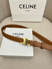 CELINE 25S TRIOMPHE 25MM BELT IN CARAMEL CALFSKIN GLOD HARDWARE