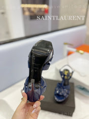 SL TRIBUTE POINED TOE SANDALS GLOSSY NAVY CALFSKIN