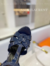 SL TRIBUTE POINED TOE SANDALS GLOSSY NAVY CALFSKIN